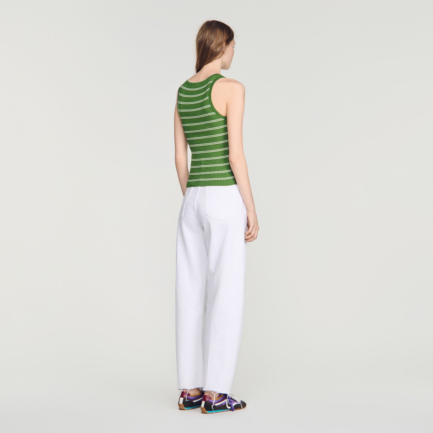 Ona Striped vest top with tassels Green / Ecru