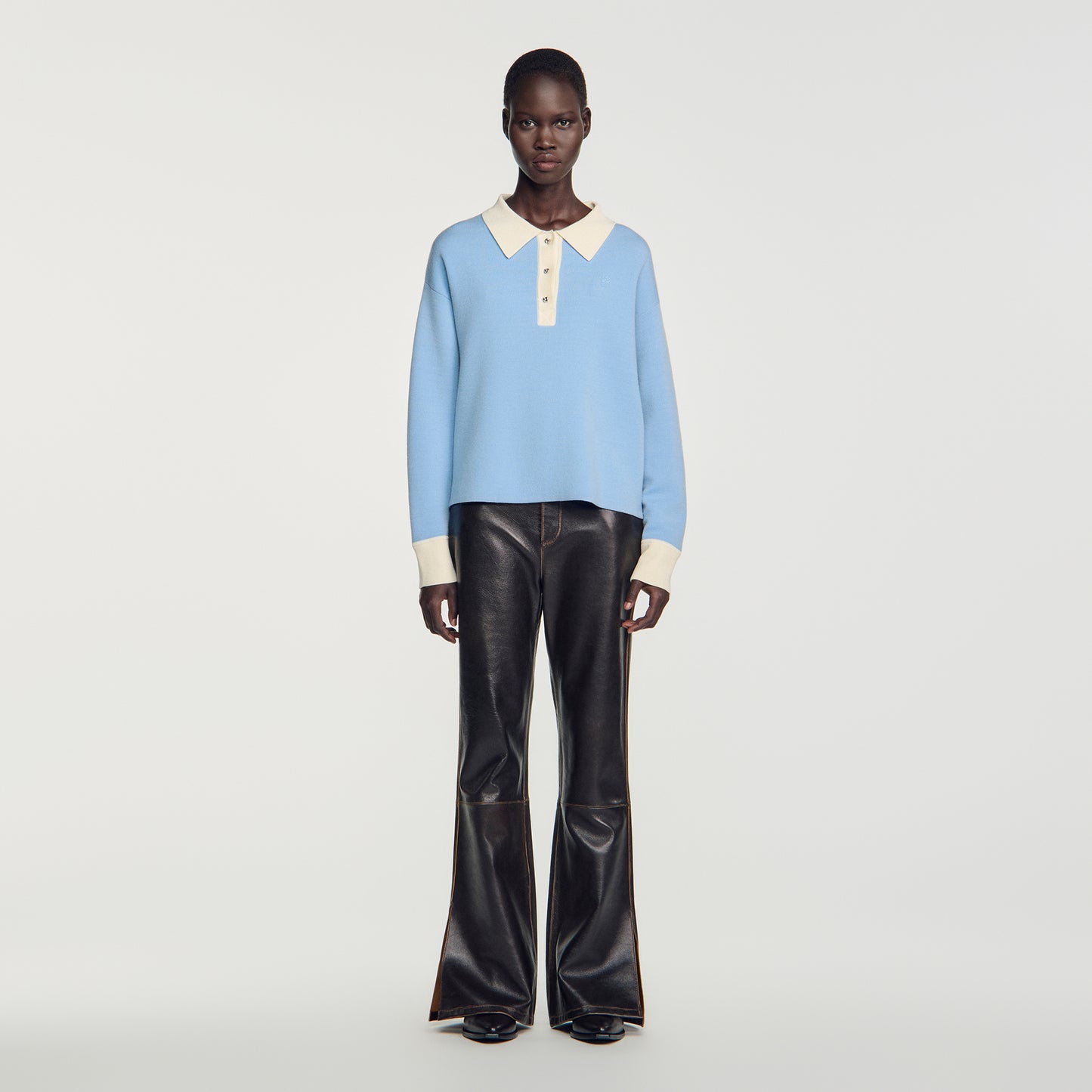 Megan Two-tone wool polo jumper Sky Blue