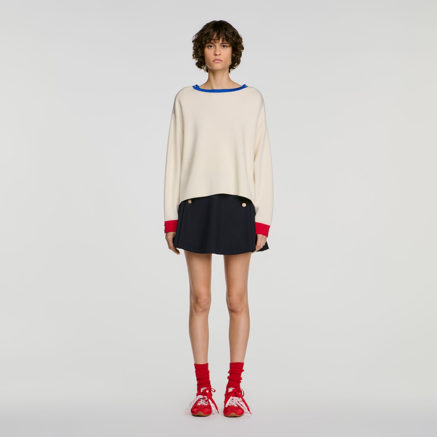 Shanti Contrast round-neck wool jumper Ecru
