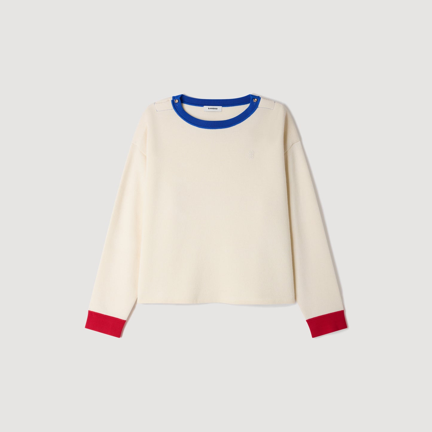 Shanti Contrast round-neck wool jumper Ecru