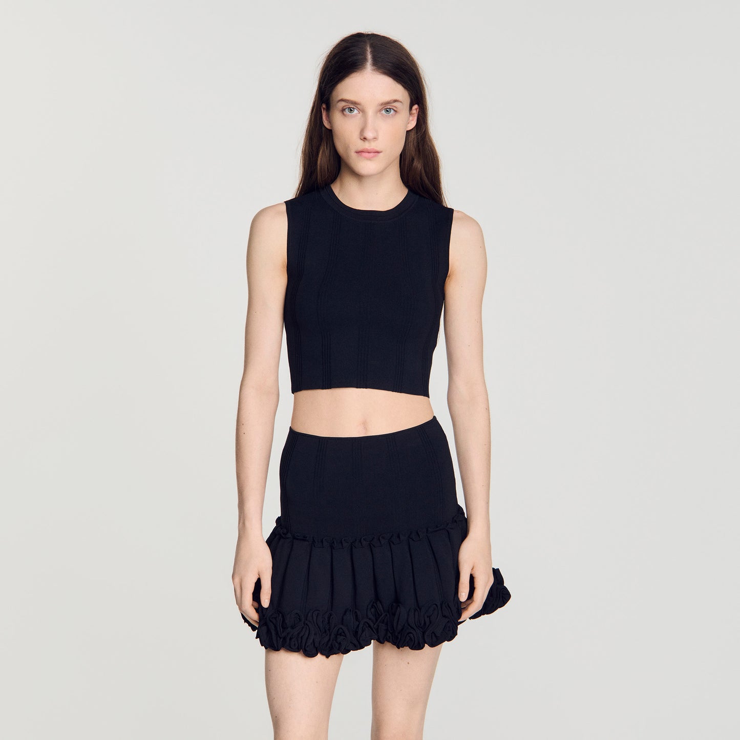 Noe Cropped ribbed knit top Black