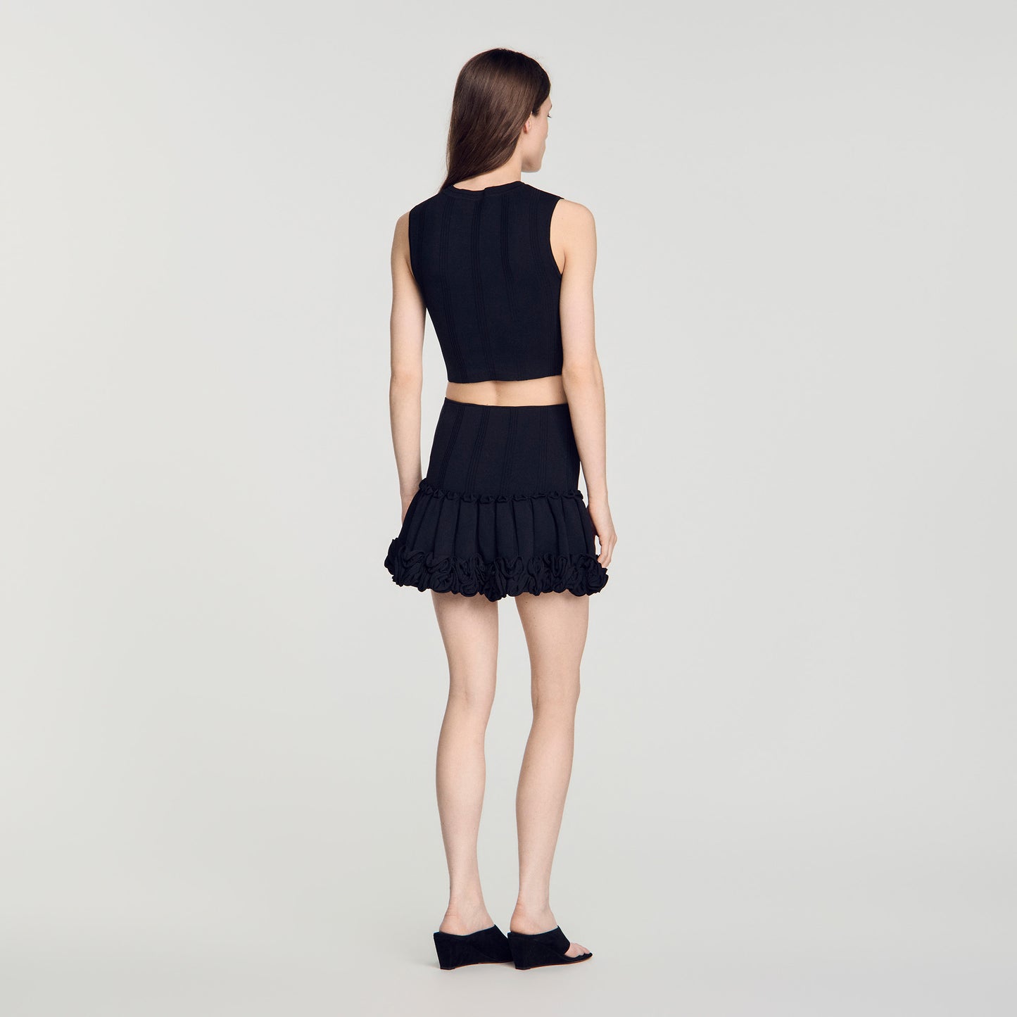 Noe Cropped ribbed knit top Black