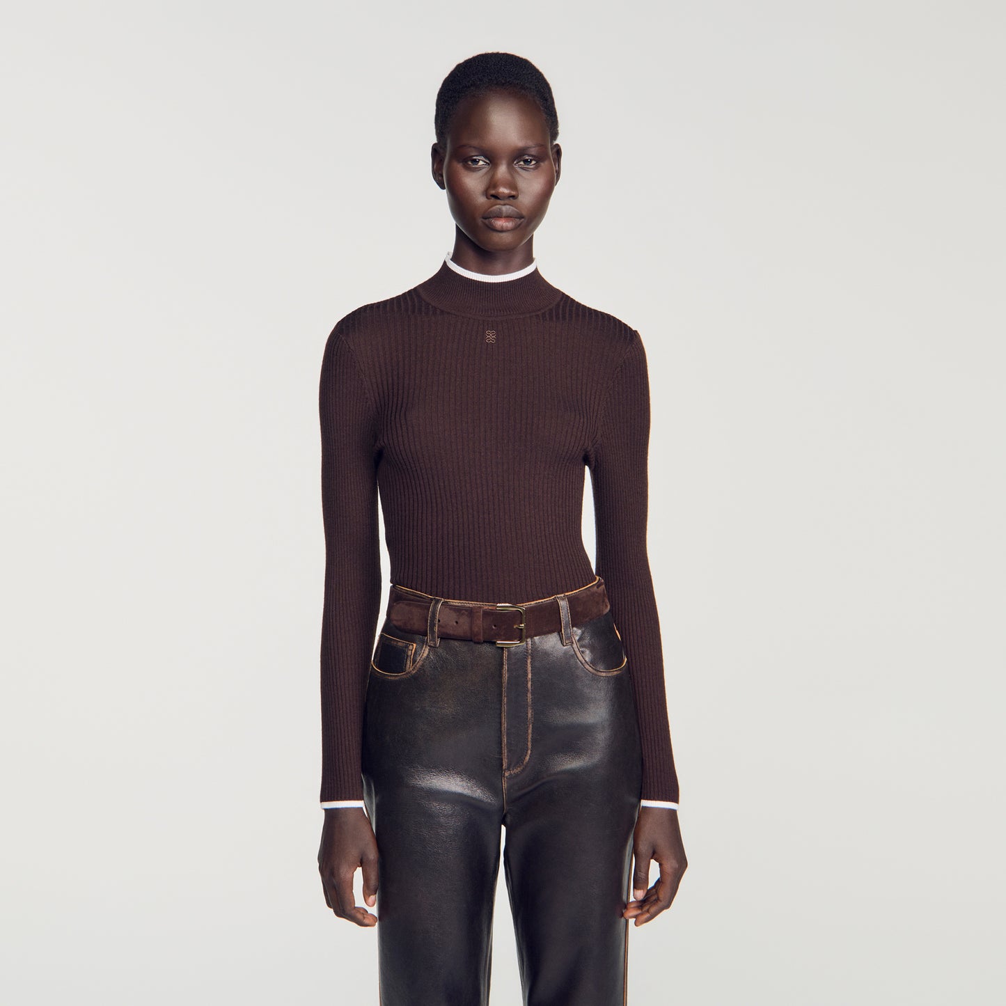 Cole Ribbed roll-neck jumper Brown