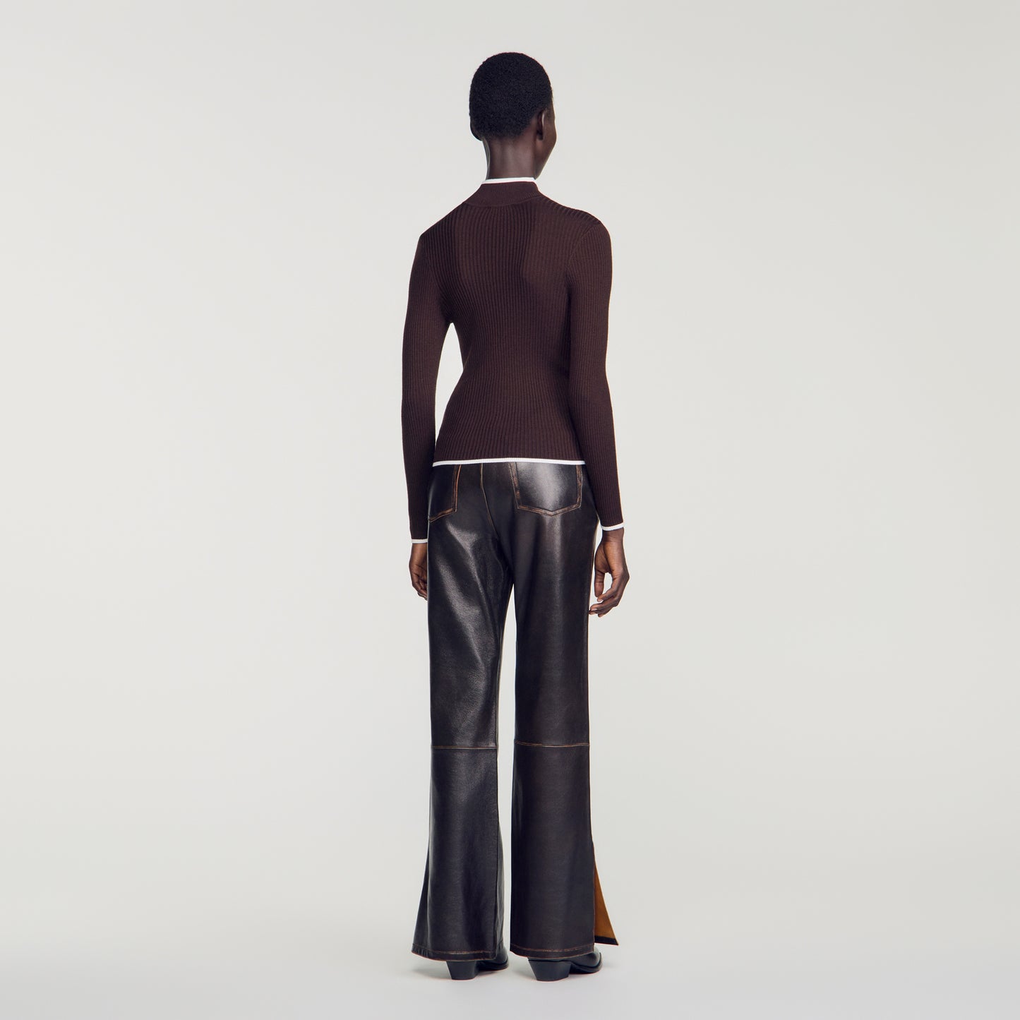 Cole Ribbed roll-neck jumper Brown