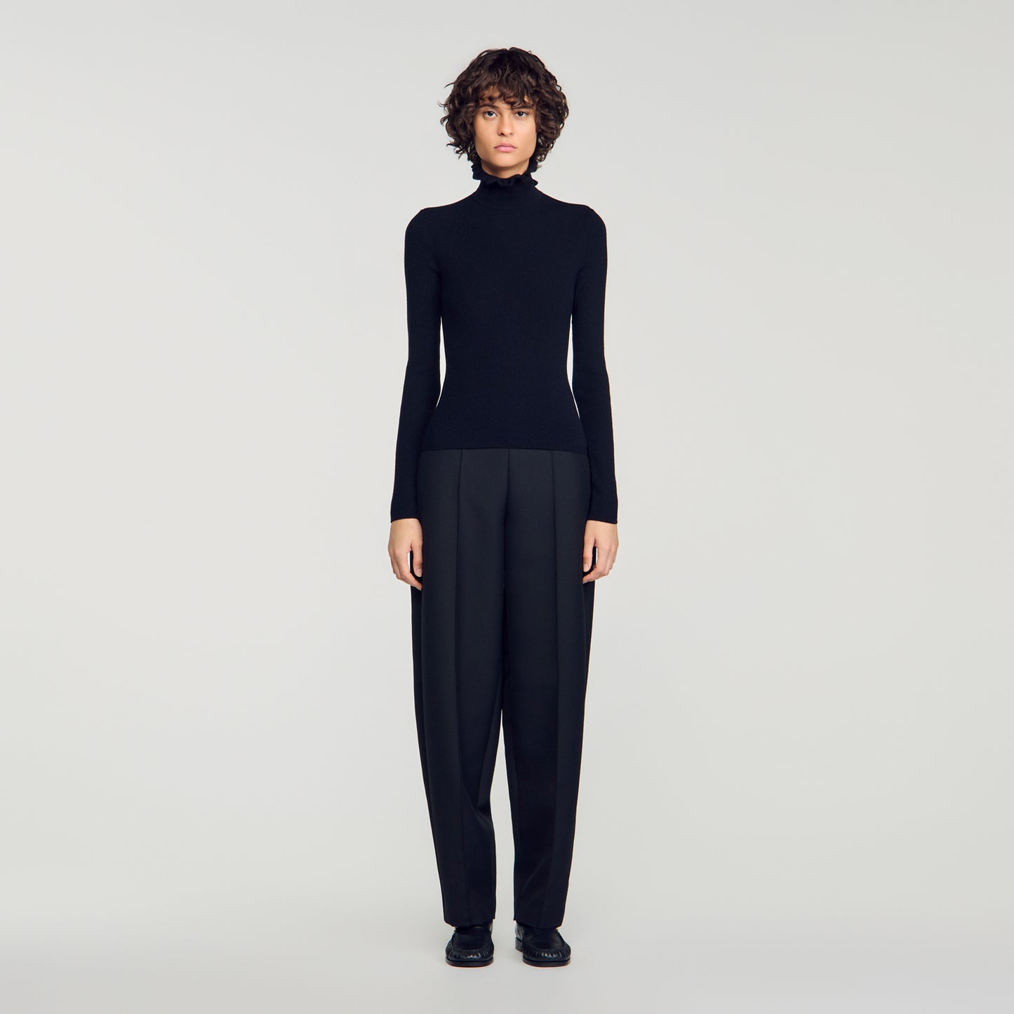 Lana Ruffled roll-neck wool jumper Black