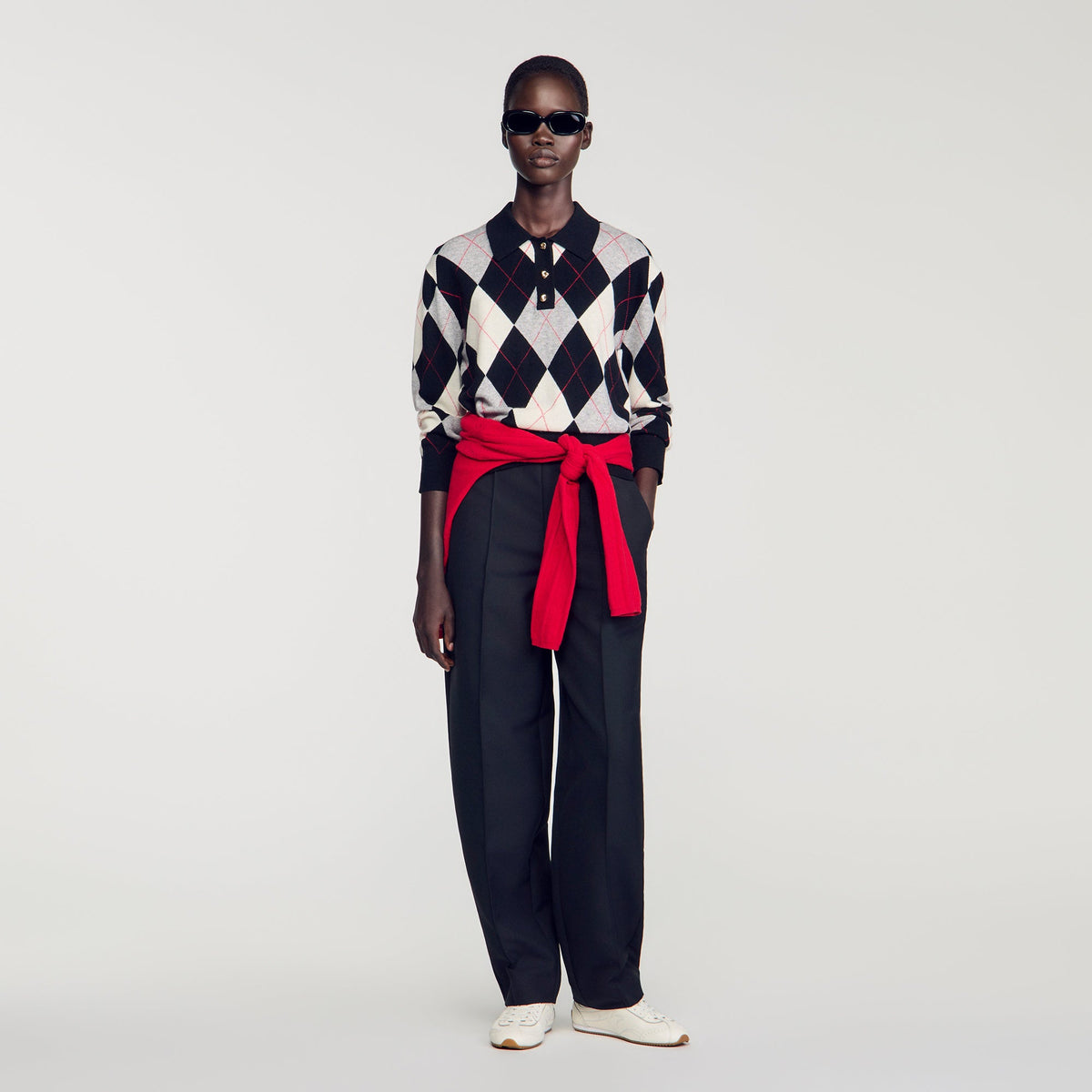 Zefira Argyle Polo Jumper Black / Ecru