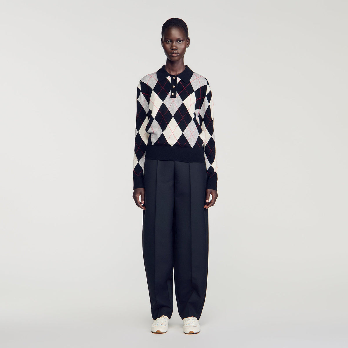 Zefira Argyle Polo Jumper Black / Ecru