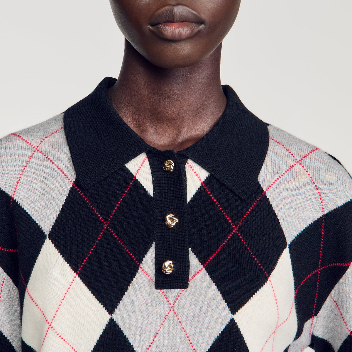 Zefira Argyle Polo Jumper Black / Ecru