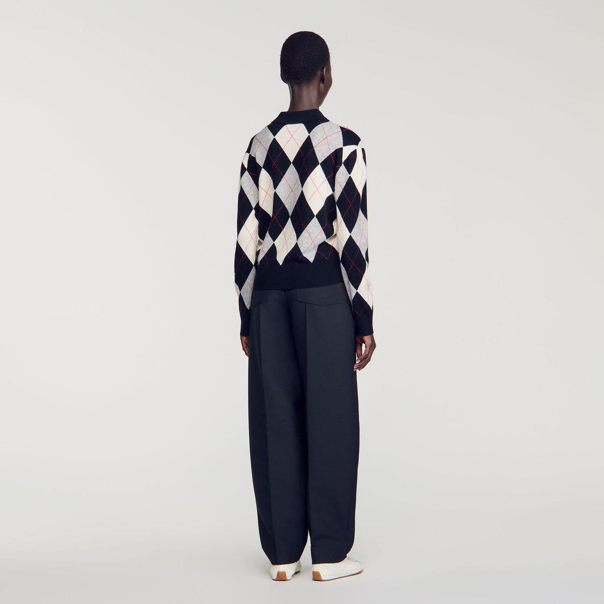 Zefira Argyle Polo Jumper Black / Ecru