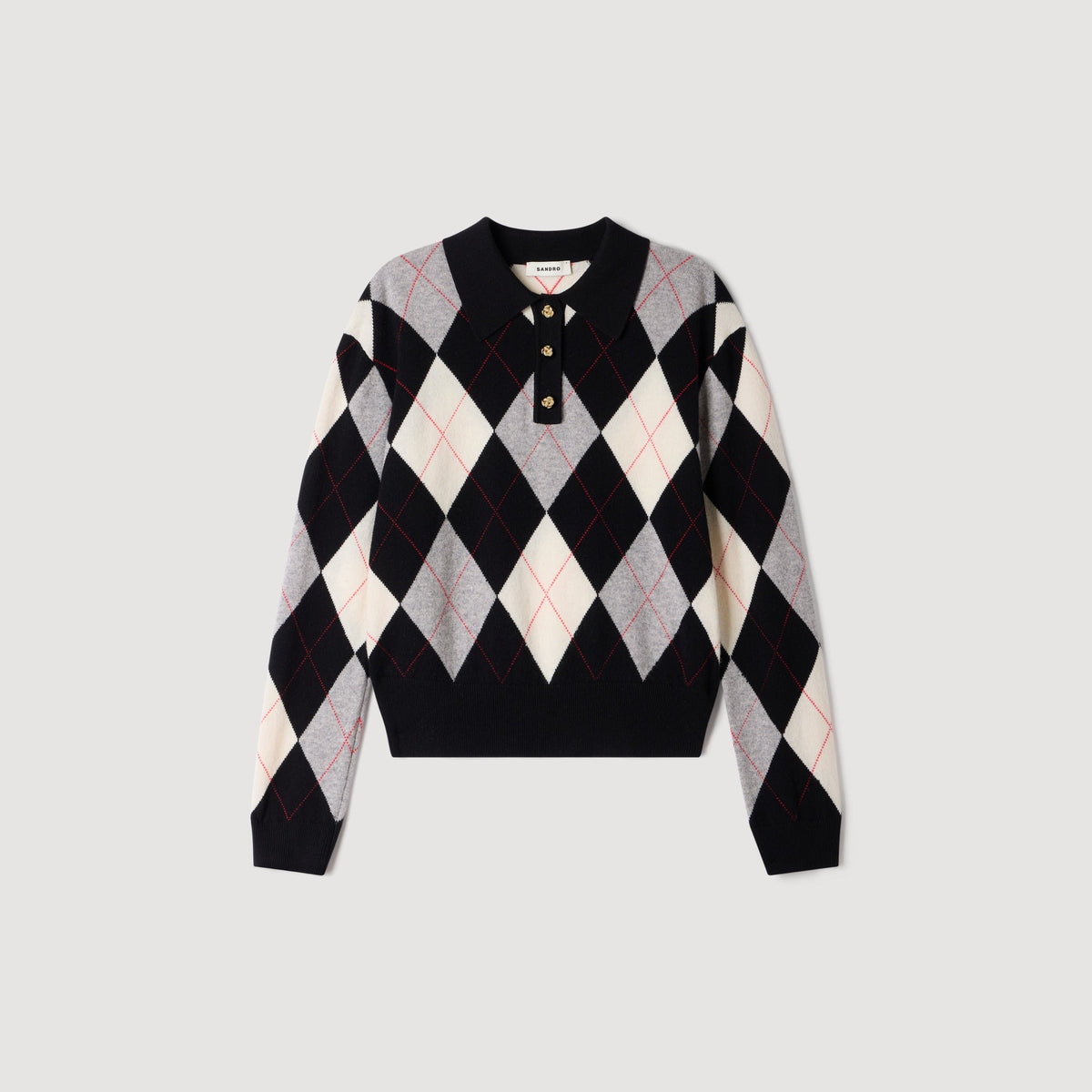 Zefira Argyle Polo Jumper Black / Ecru