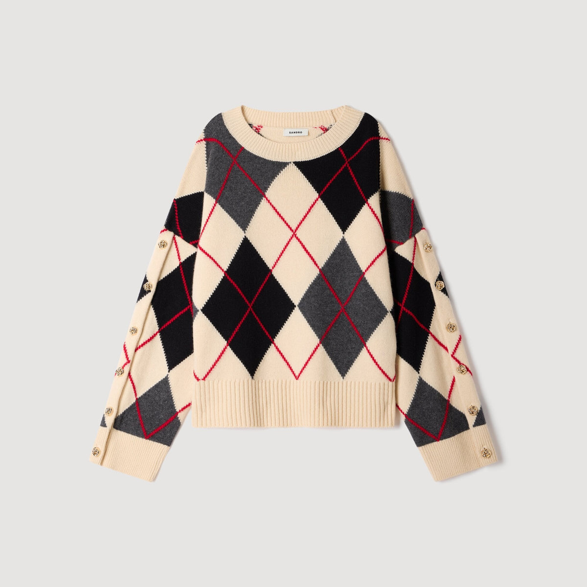 Gracie Argyle Polo Jumper Ecru / Black