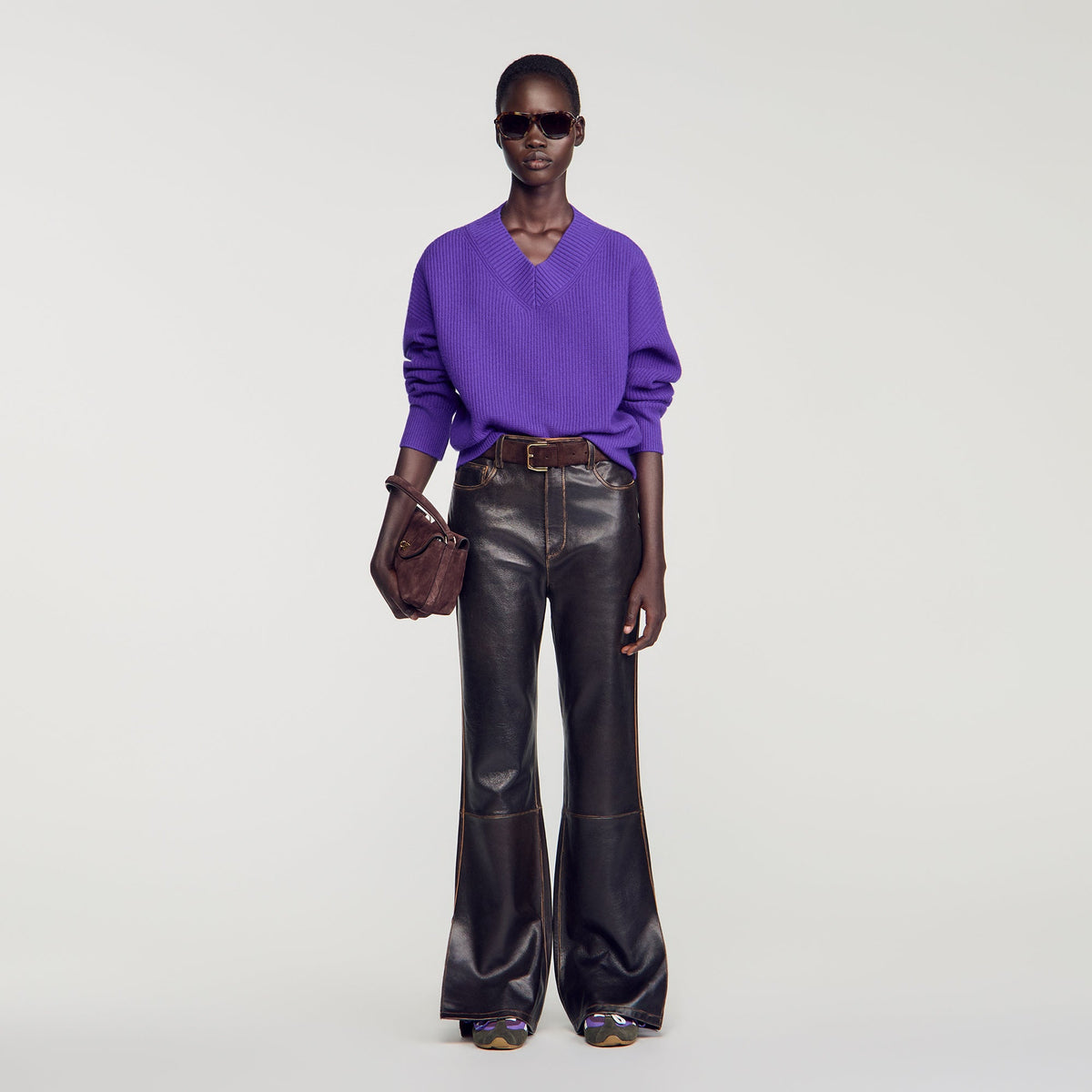Purple Ribbed Wool And Cashmere Jumper Purple
