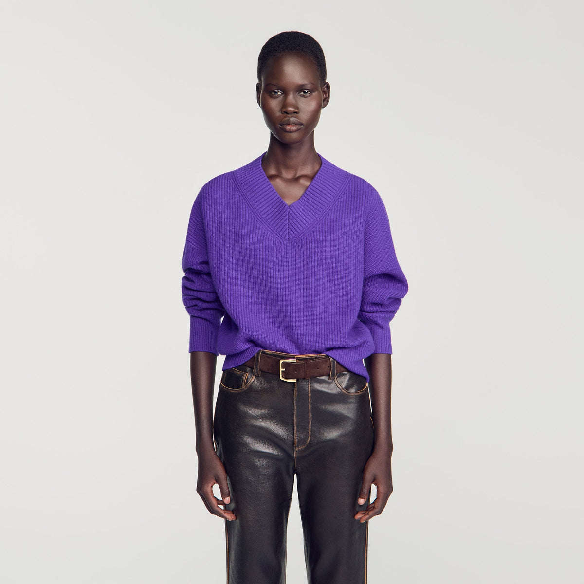 Purple Ribbed Wool And Cashmere Jumper Purple