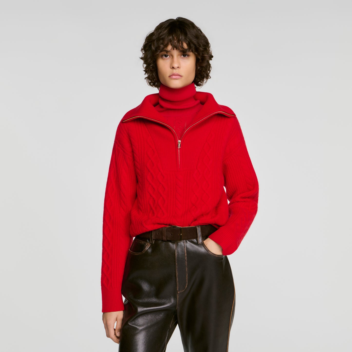Arabella Zip-neck knit jumper Red