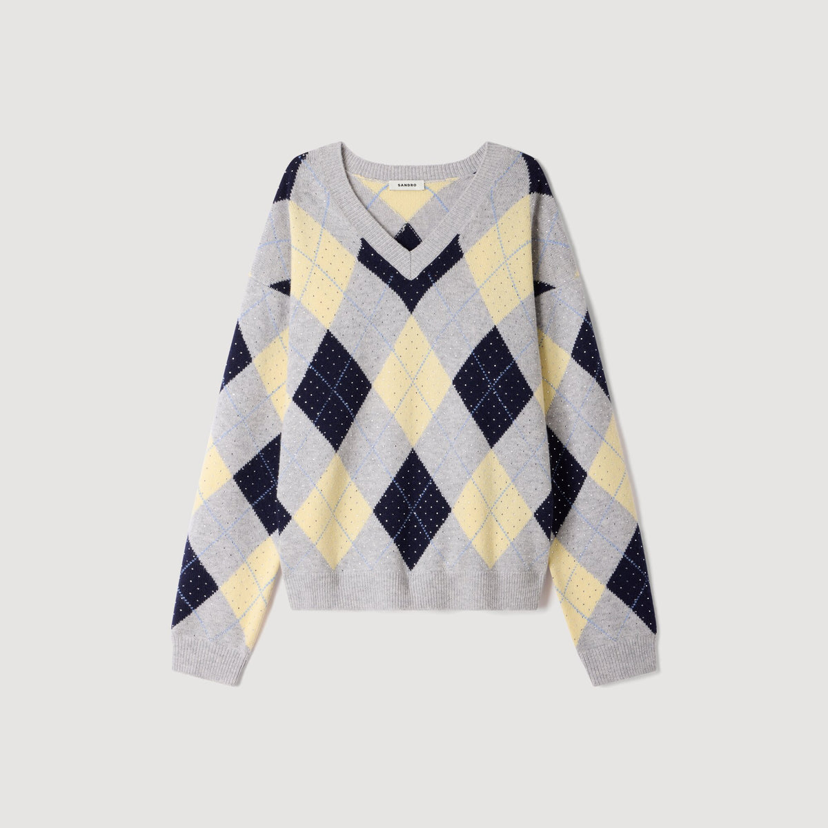 Jennie Rhinestone Argyle jumper Grey / Yellow