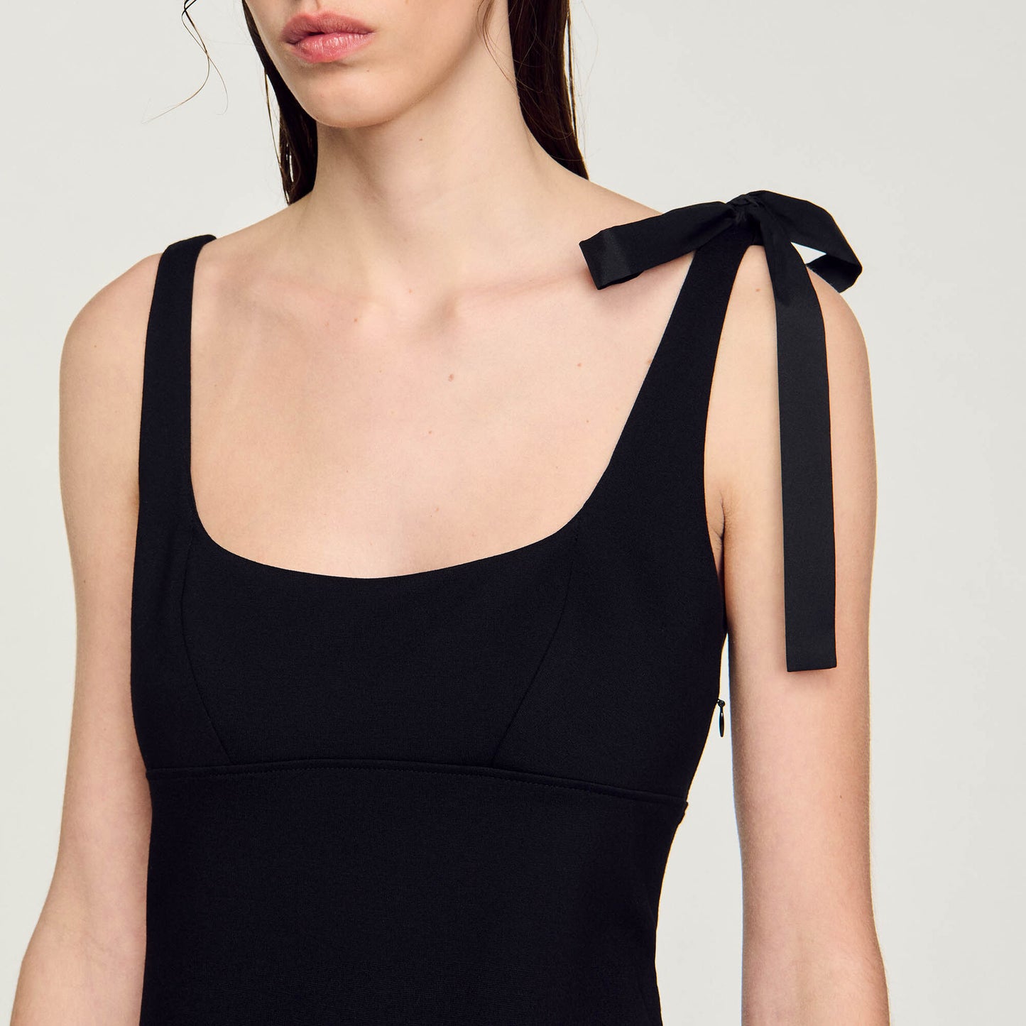 Dual-Material Short Dress Black