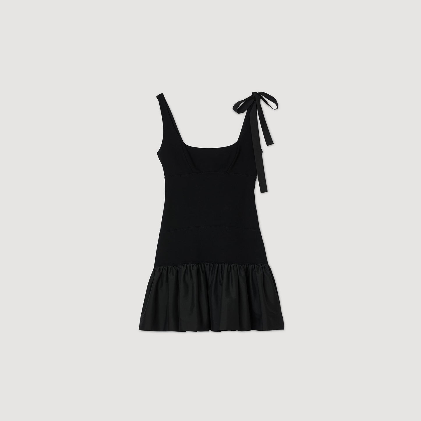 Dual-Material Short Dress Black