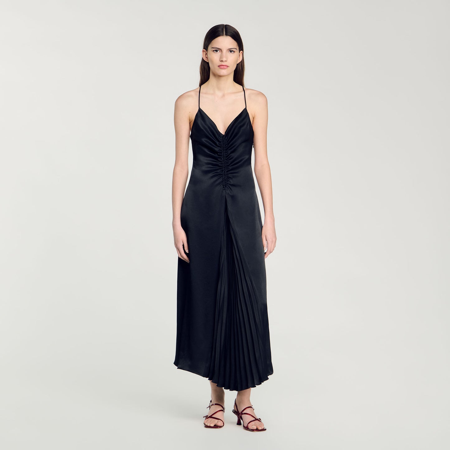 Long Satin-Effect Dress Navy Blue
