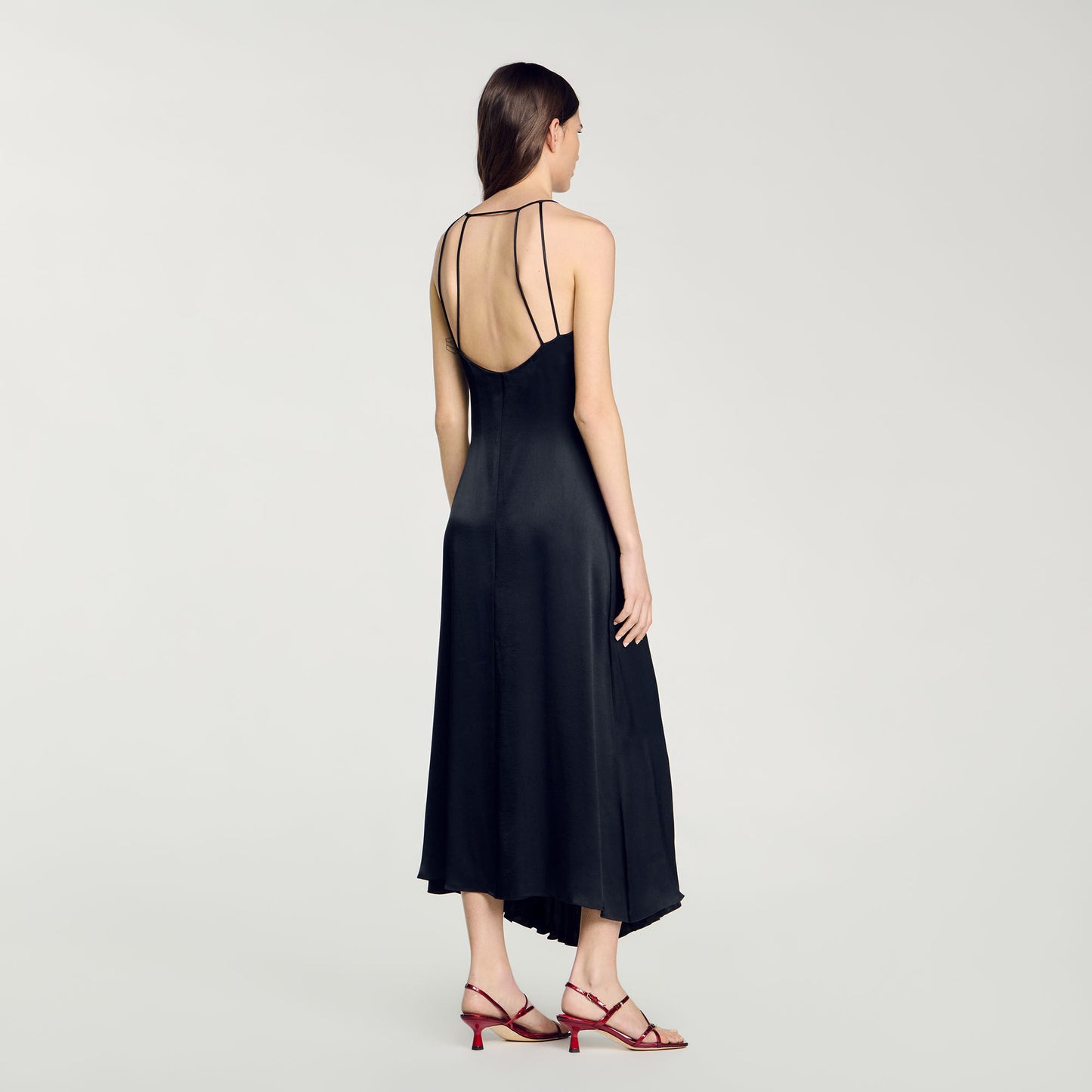 Long Satin-Effect Dress Navy Blue