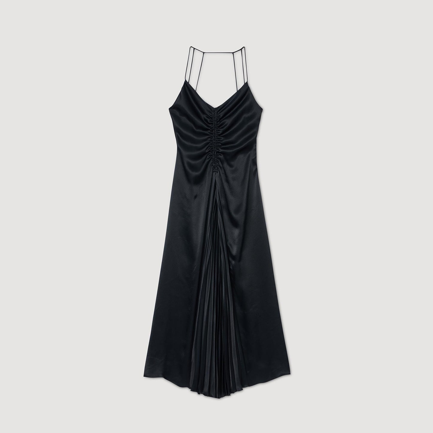 Long Satin-Effect Dress Navy Blue
