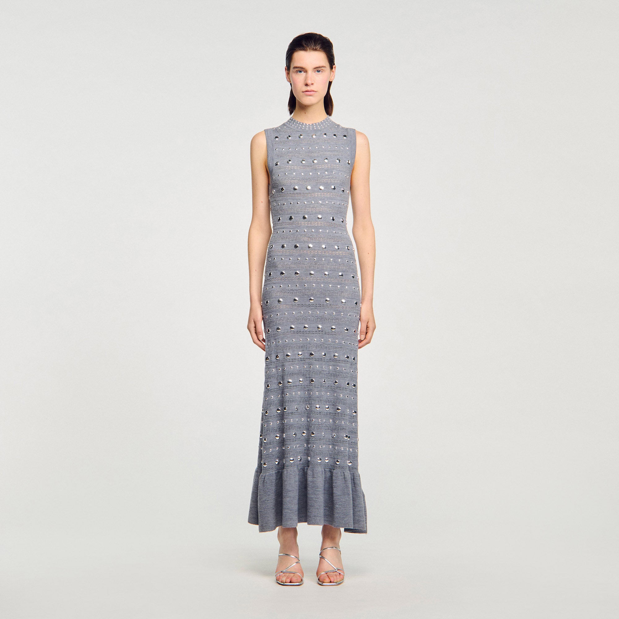 Venus Knit Maxi Dress With Studs Grey