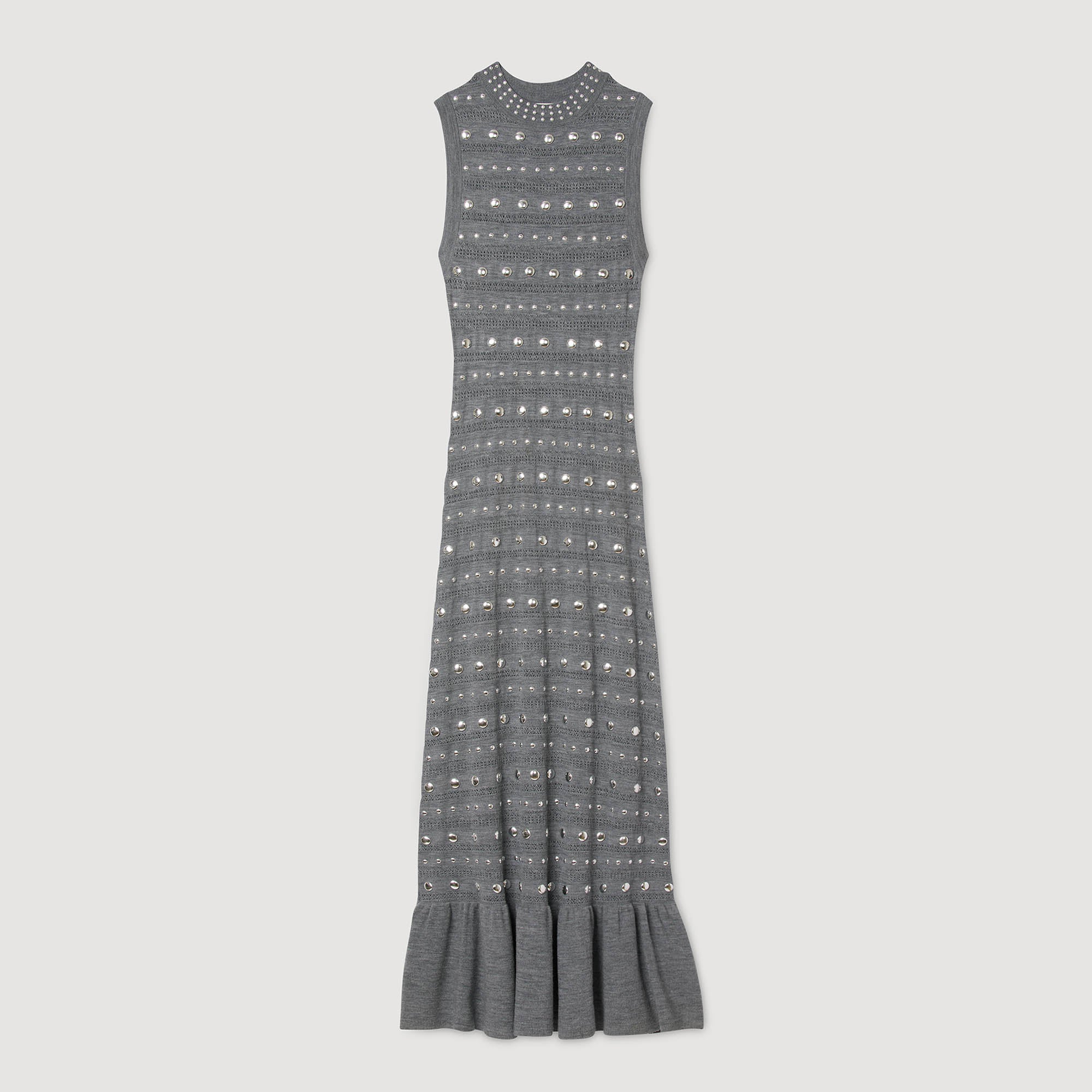 Venus Knit Maxi Dress With Studs Grey