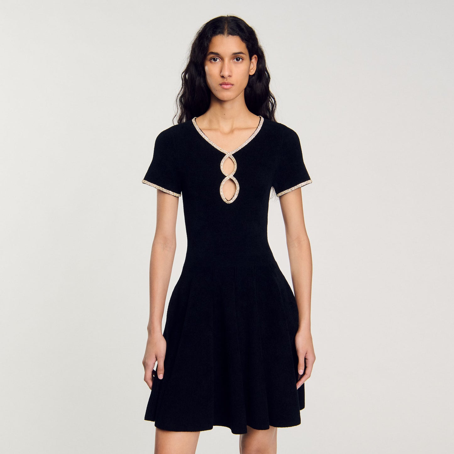Rhinestone Velvet Dress Black