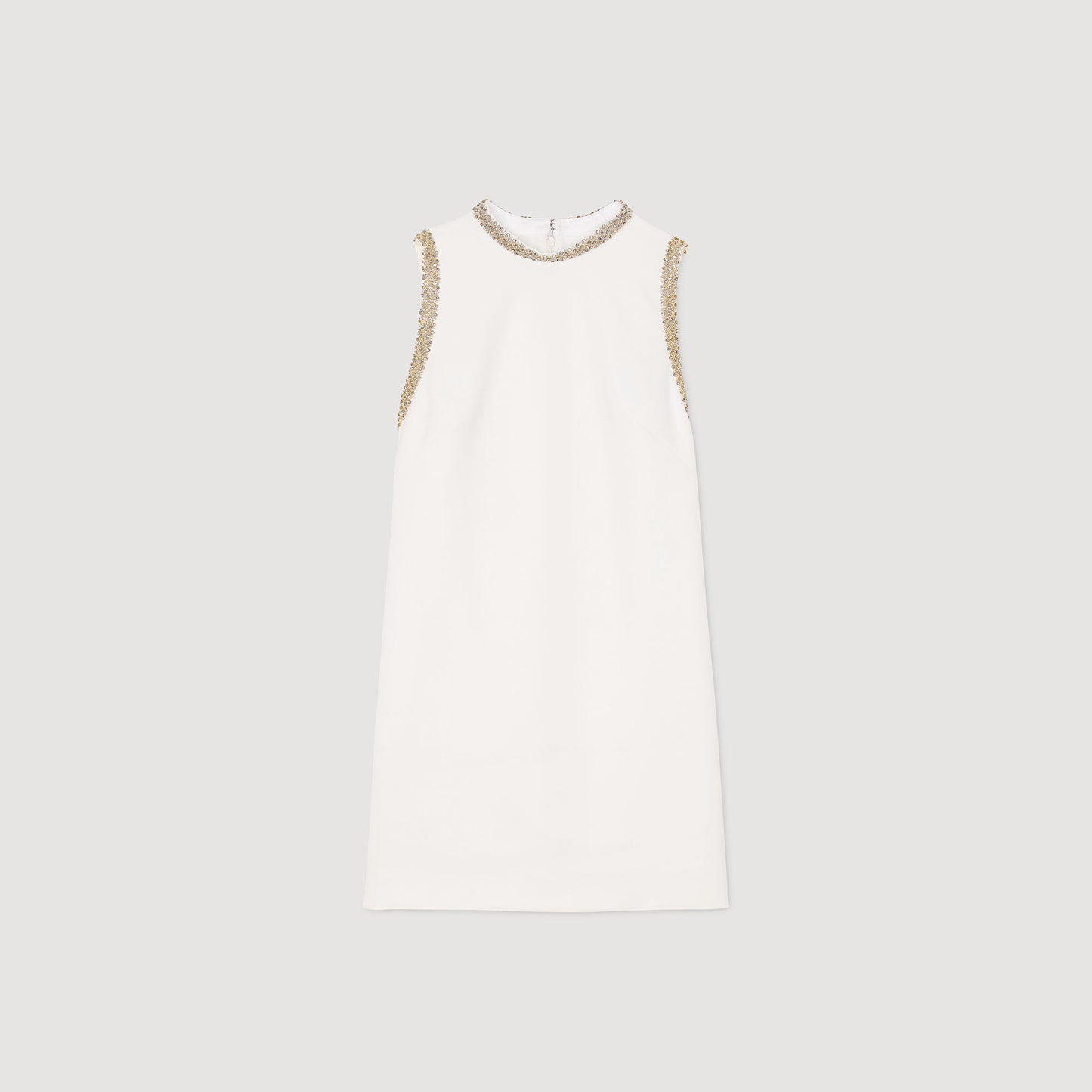 Short Dress With Rhinestone Details Ecru