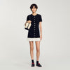 Short Knit Dress With Ruffle Black / Ecru