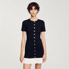 Short Knit Dress With Ruffle Black / Ecru