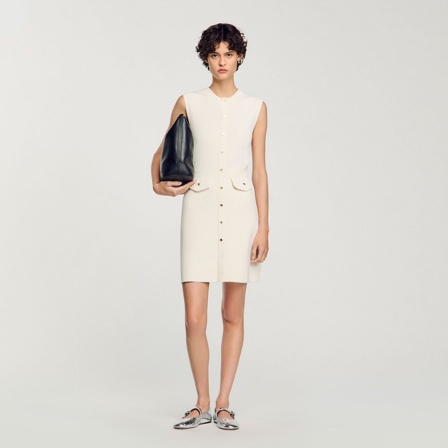 Rib Knit Short Dress Ecru