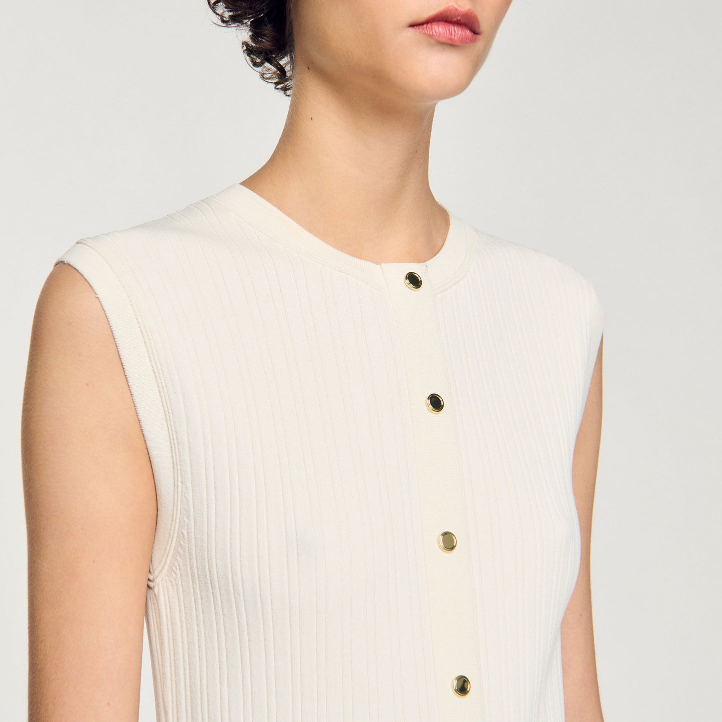 Rib Knit Short Dress Ecru