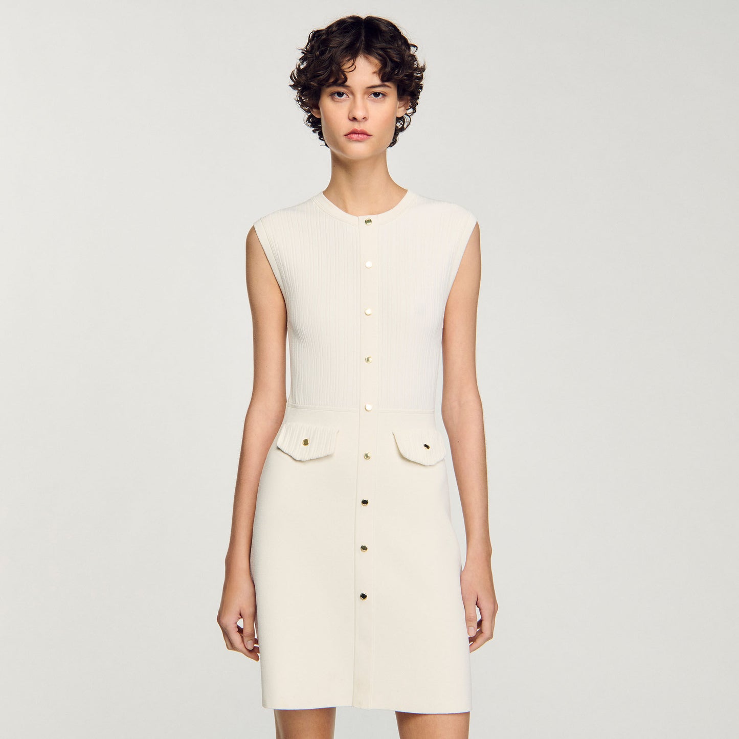 Rib Knit Short Dress Ecru