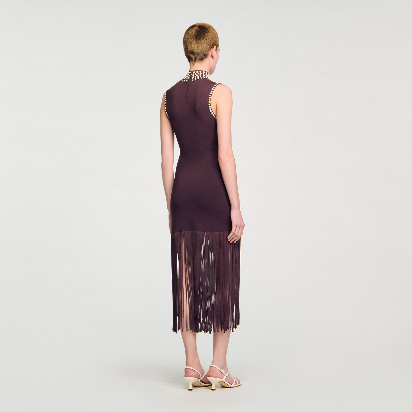 Cleopatre Fringed Knit Maxi Dress Brown