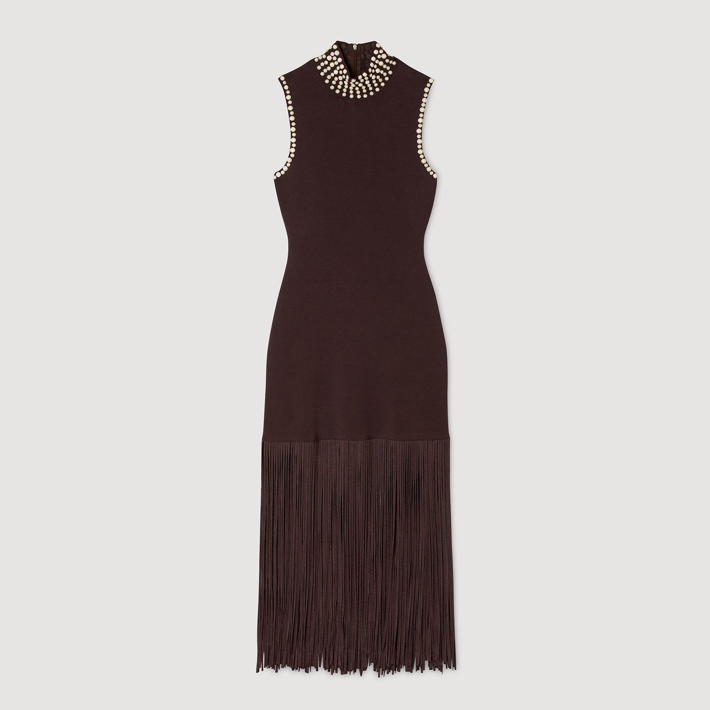 Cleopatre Fringed Knit Maxi Dress Brown