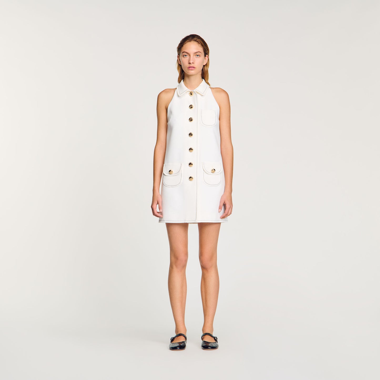 Peter Pan Collar Short Dress Ecru