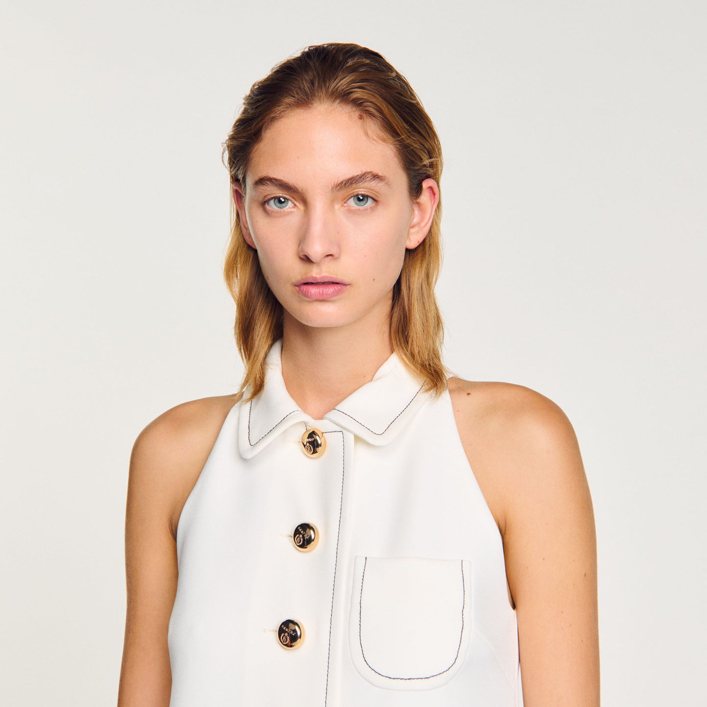 Peter Pan Collar Short Dress Ecru