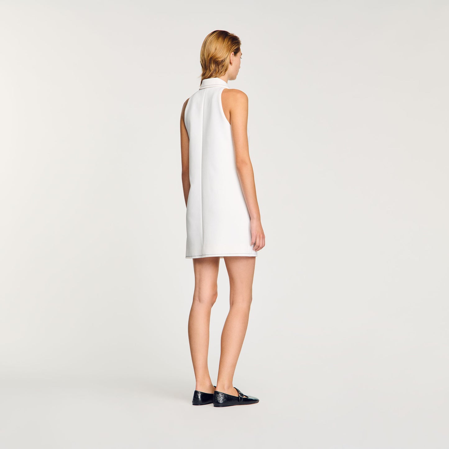Peter Pan Collar Short Dress Ecru