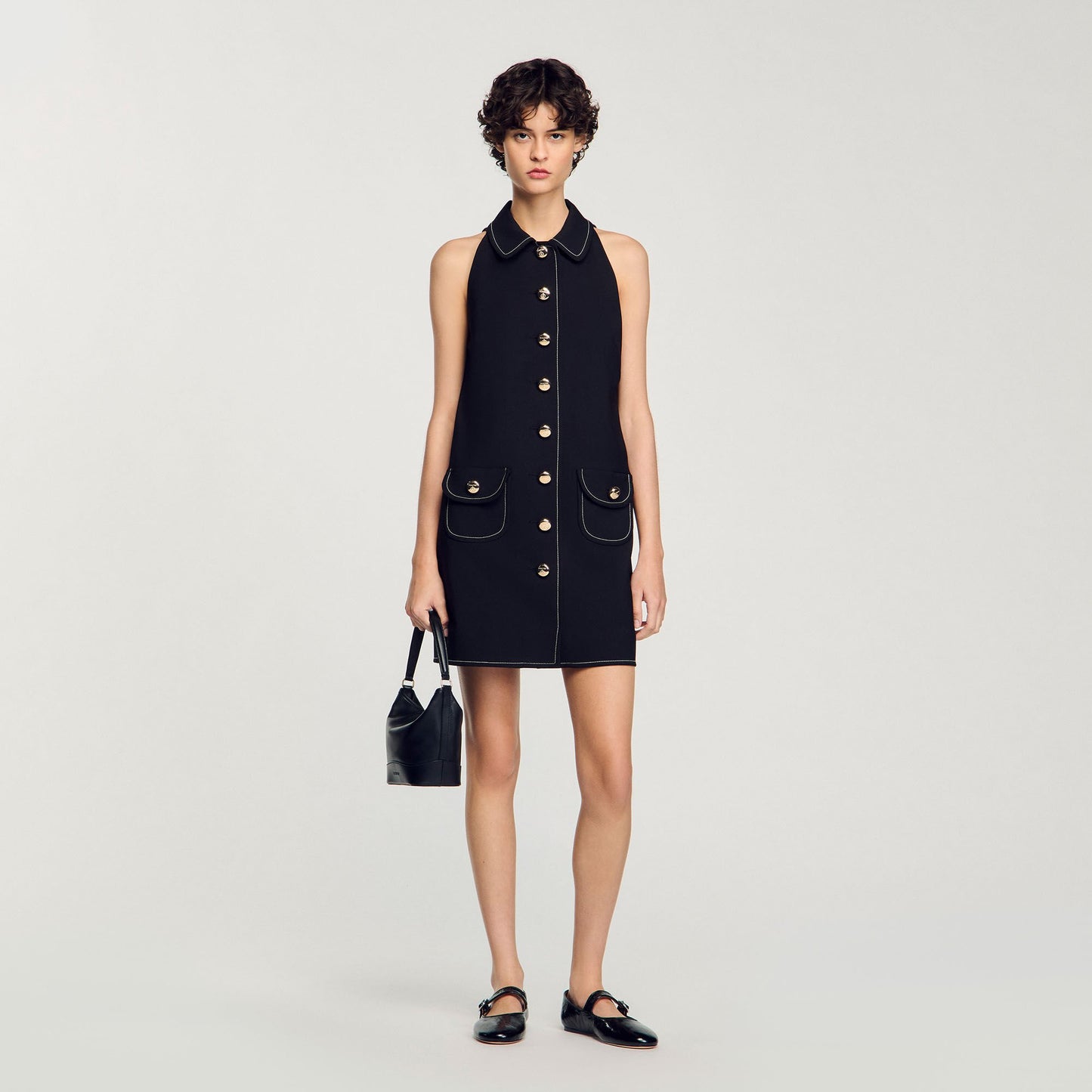 Peter Pan Collar Short Dress Black