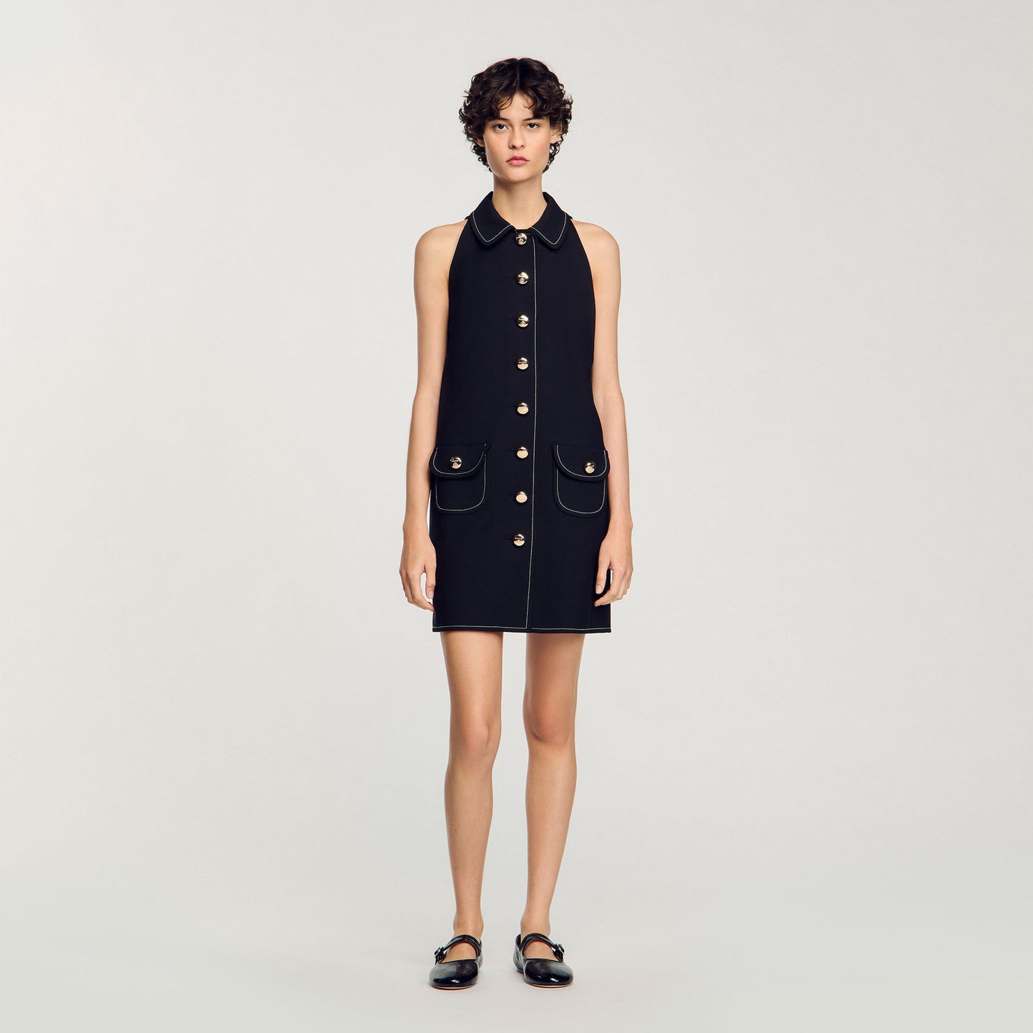 Peter Pan Collar Short Dress Black