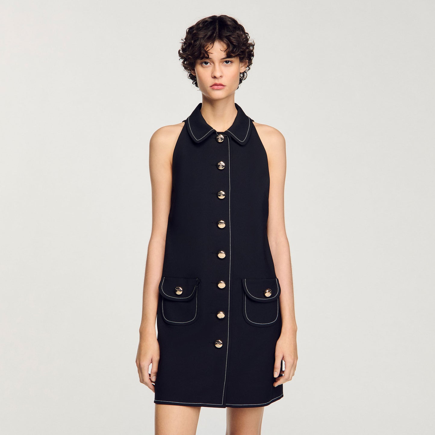 Peter Pan Collar Short Dress Black
