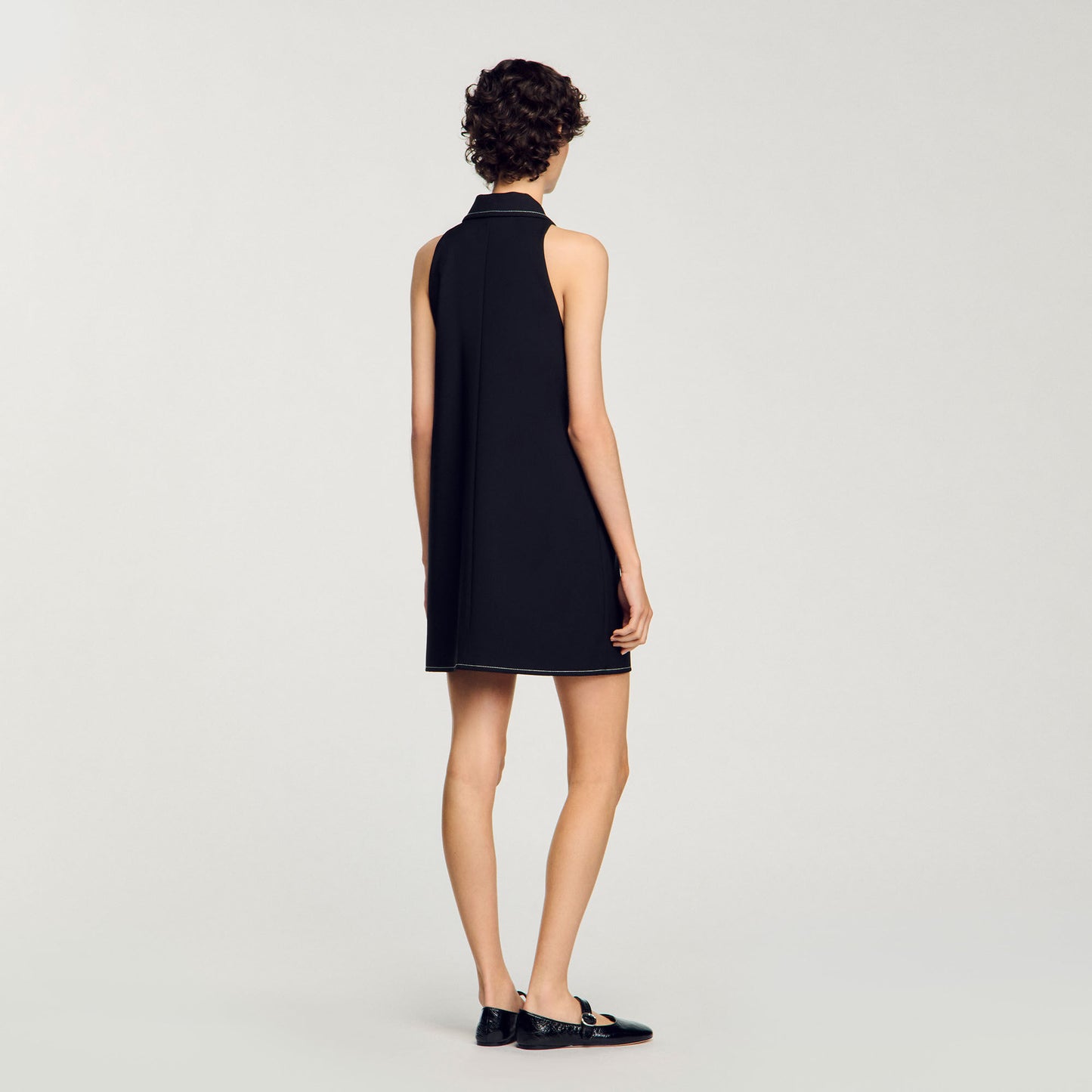 Peter Pan Collar Short Dress Black
