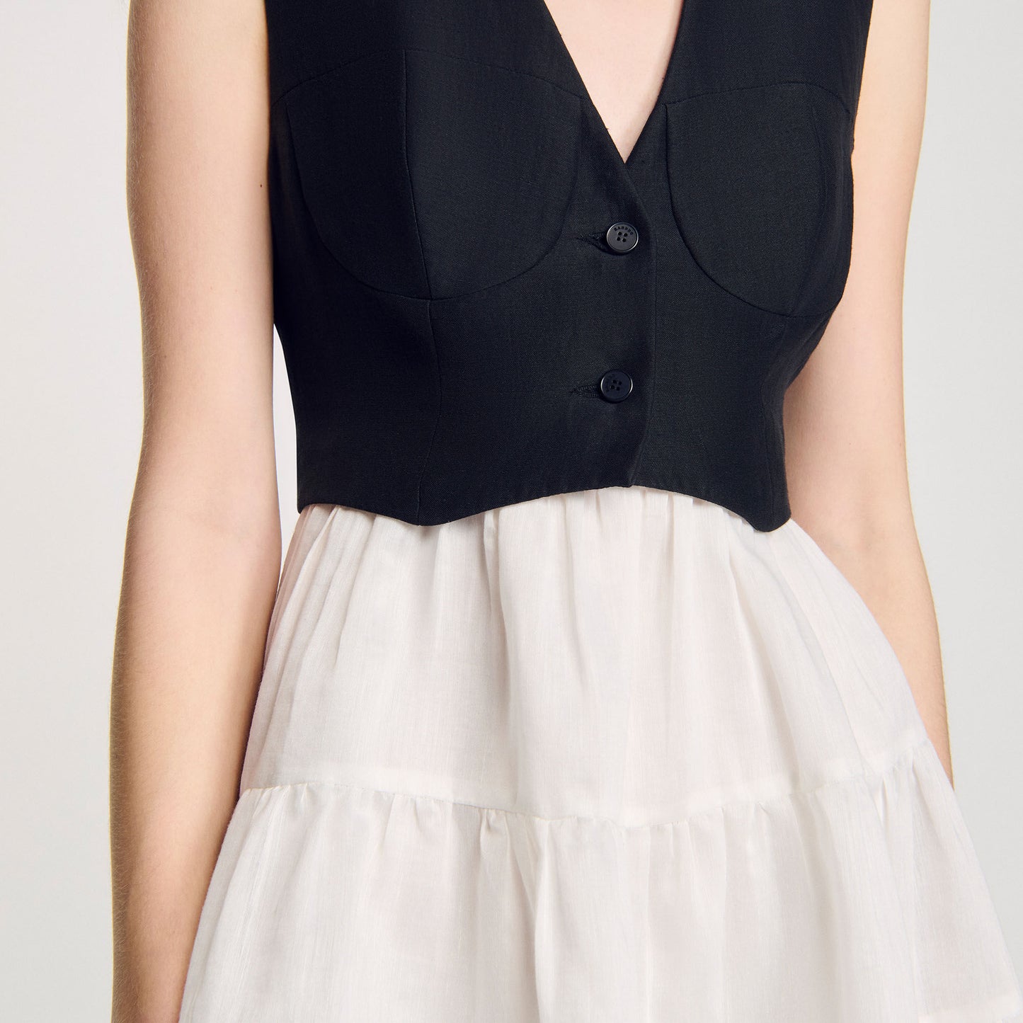 Two-Tone Short Dress Black / Ecru