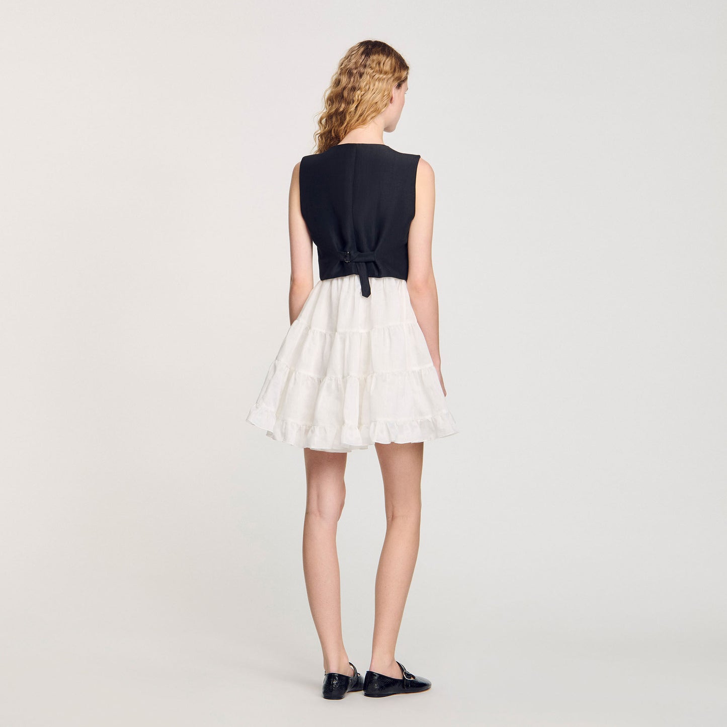 Two-Tone Short Dress Black / Ecru