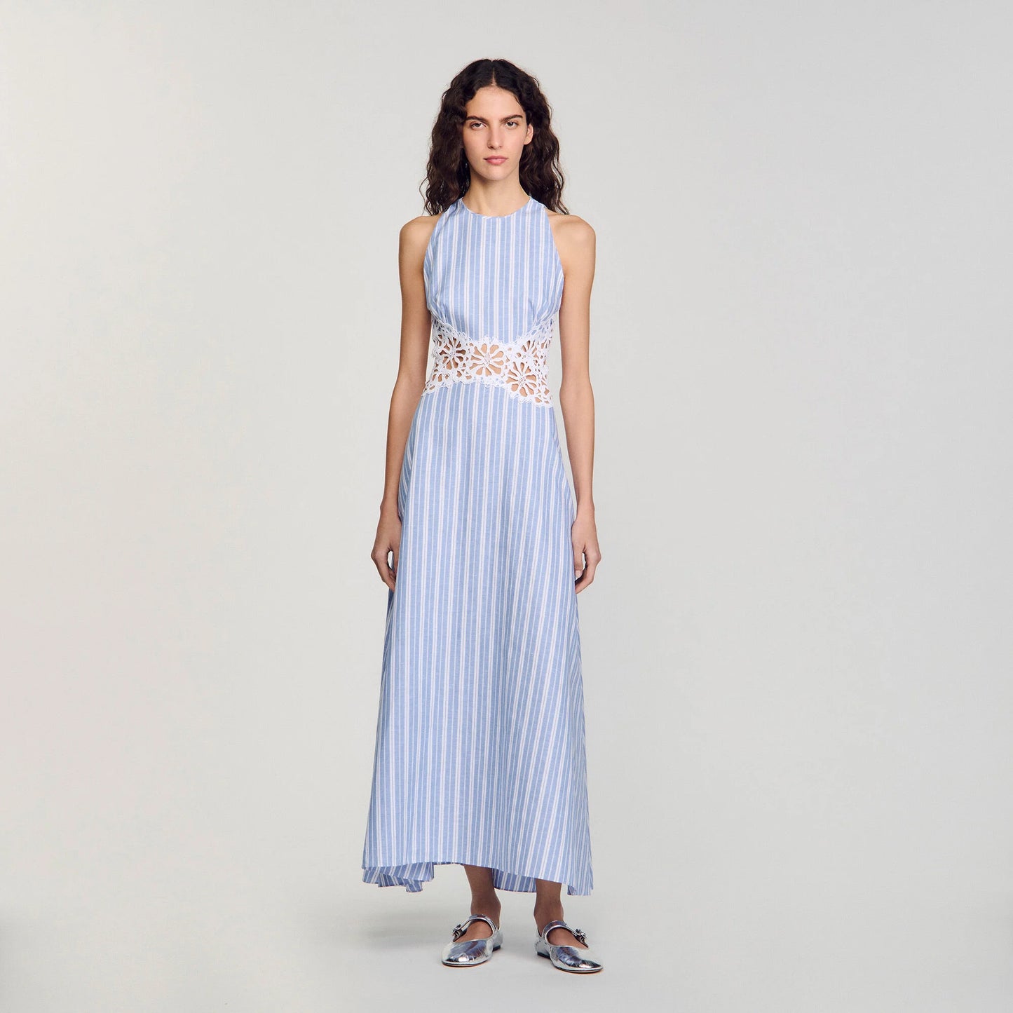 Majorelle Striped Maxi Dress With Lace Blu / White