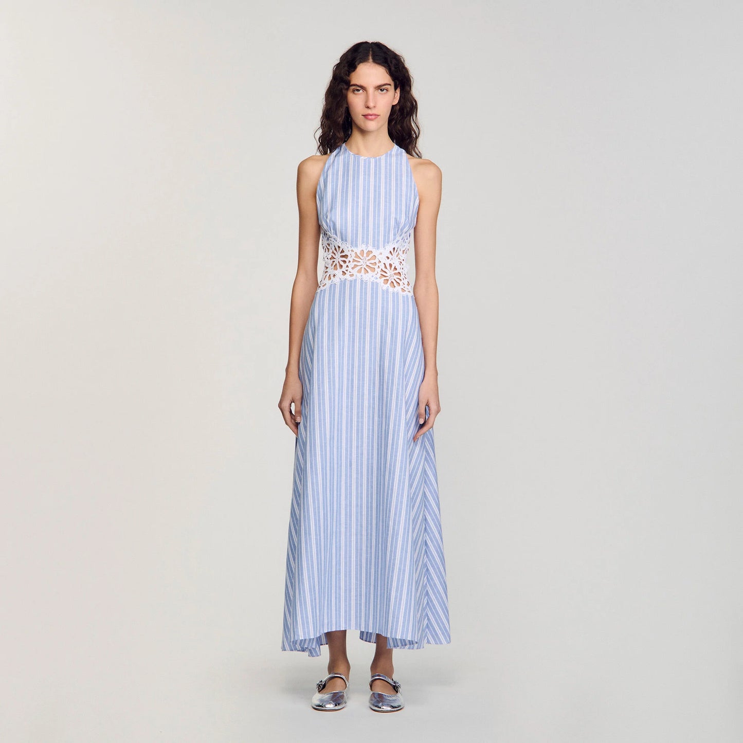 Majorelle Striped Maxi Dress With Lace Blu / White