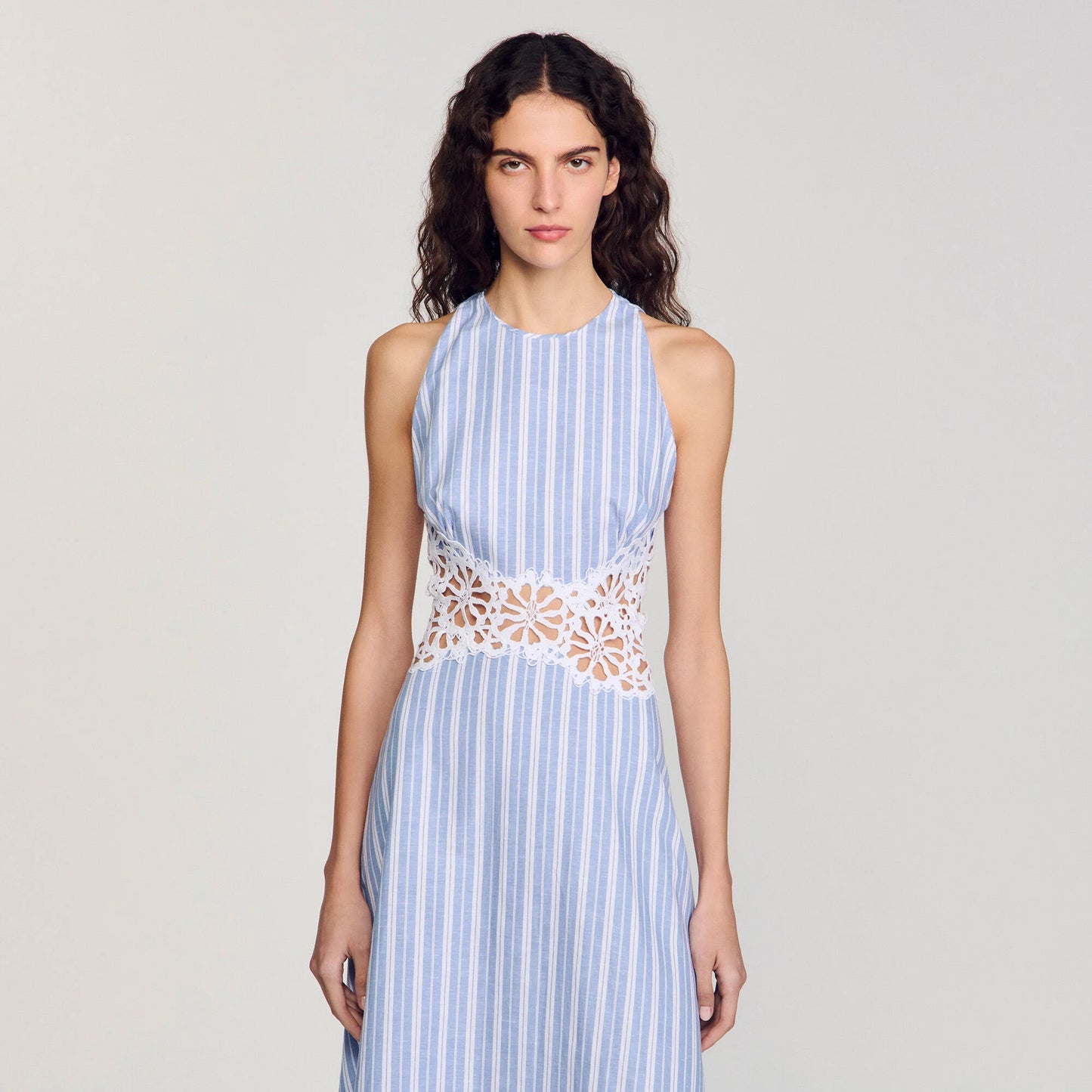 Majorelle Striped Maxi Dress With Lace Blu / White