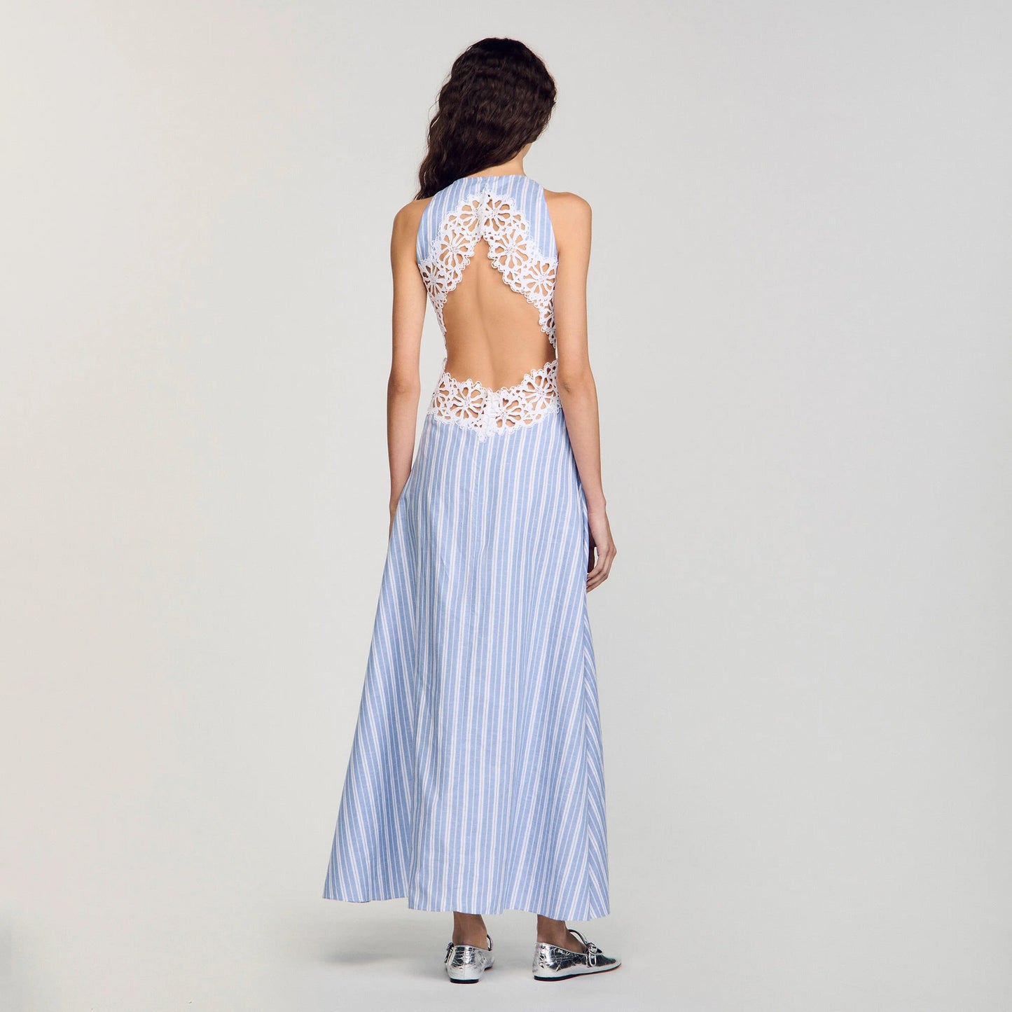 Majorelle Striped Maxi Dress With Lace Blu / White