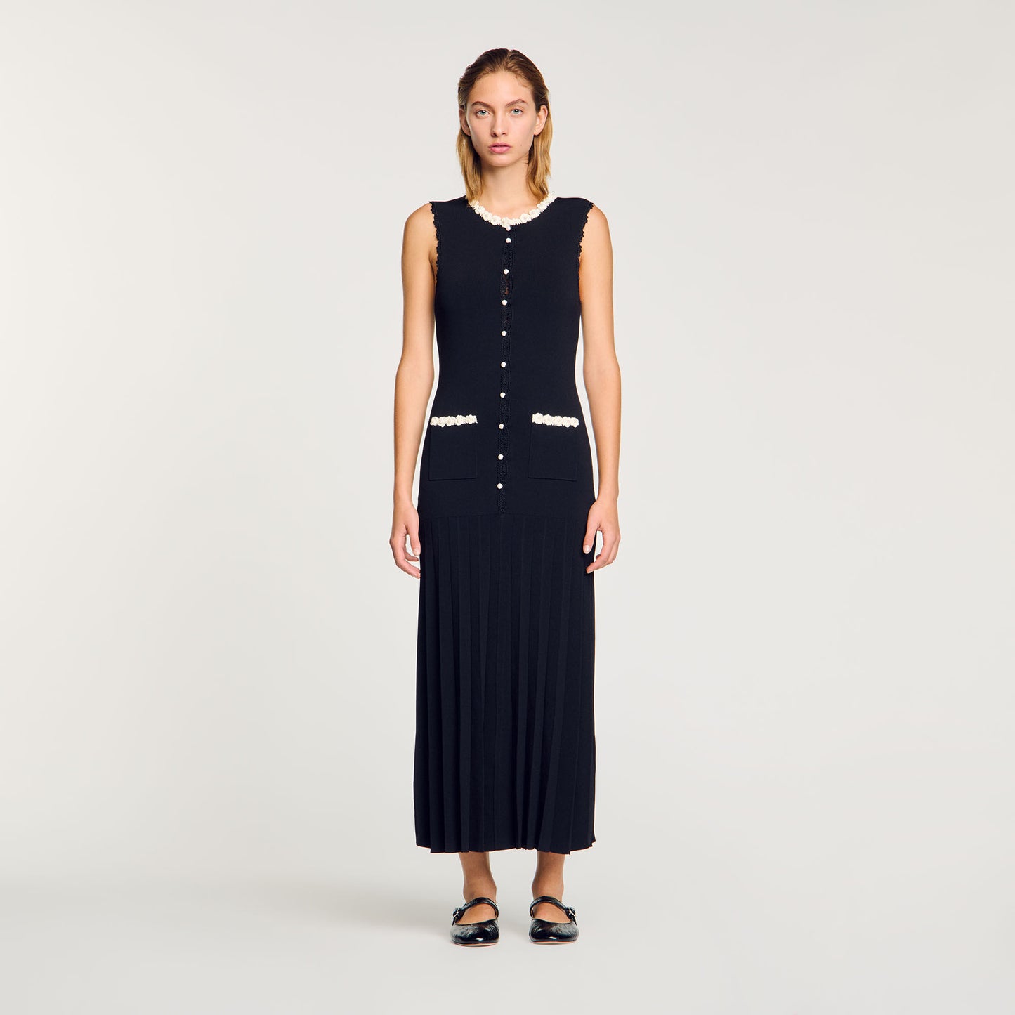 Long Dress With Crochet Detailing Black