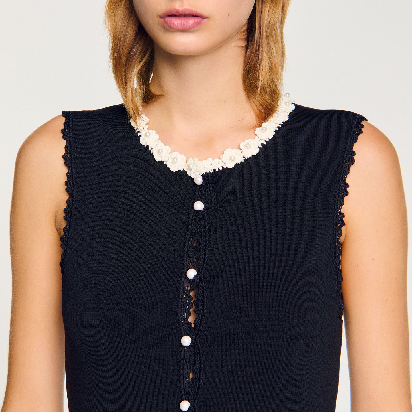 Long Dress With Crochet Detailing Black